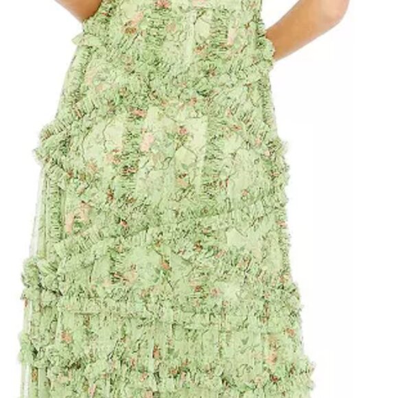 NWT Mac Duggal Floral Flutter Sleeve Mesh Print Dress - Sage Multi - size 8 - Picture 6 of 8